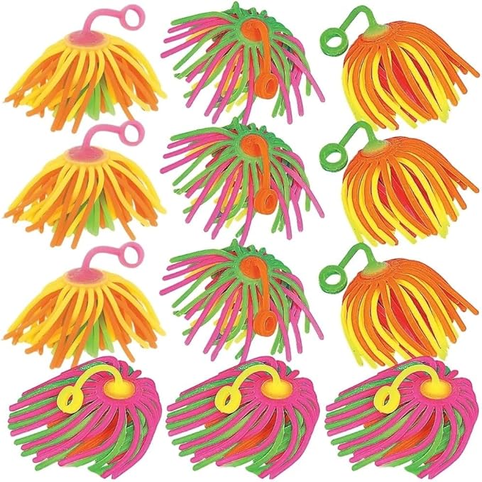 Fun Express Neon Large Stretchy Noodle Ball Yo Yos Party Favor Toys - Multicolor (Set of 12)