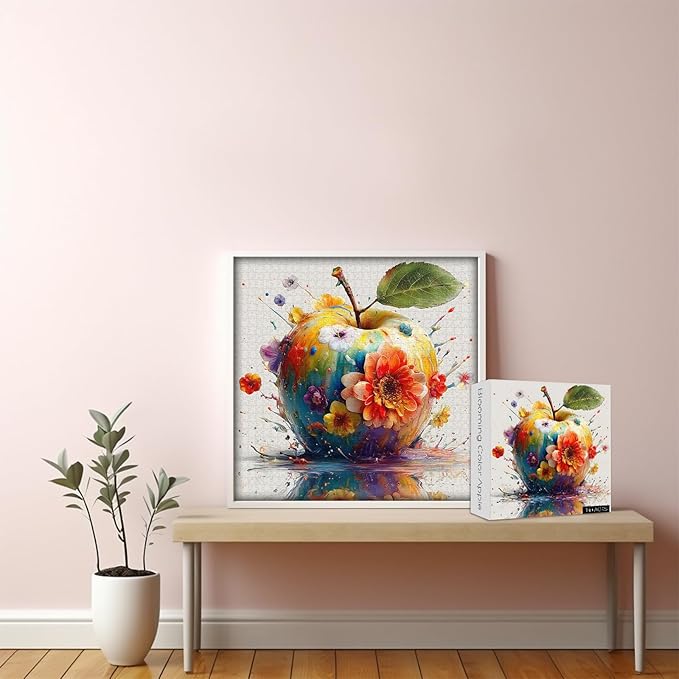 Blooming Color Apple Puzzles for Adults 1000 Pieces, Larkipuzz Gradient Fruit Puzzle Floral, Hard Impossible Wildflower Flower Art Theme for Plant Lovers