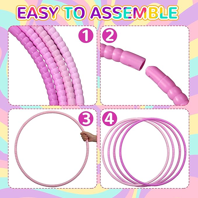 Libima 16 Pcs Toy Color Hoop for Kids, Detachable Adjustable Light Weight Plastic Colored Hoops Toy Circles for Party Games, Dance, Dog Agility