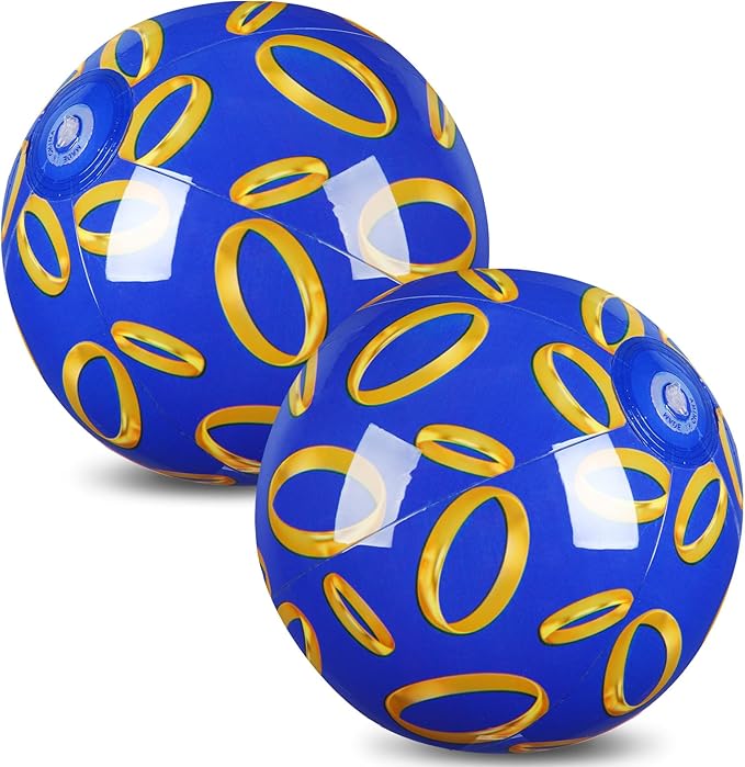 Leyndo 4 Pack Blue and Golden Rings Themed Beach Ball for Kids 11.81" Bulk for Summer Pool and Beach Game Gifts and Birthday Party Supplies and End of The Year Class Party Decoration Favors