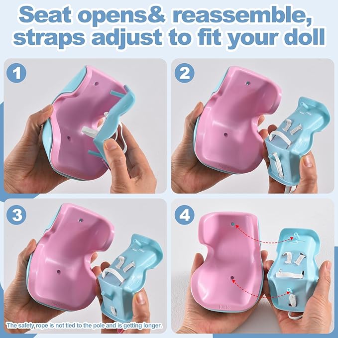 Doll Car Seat, Car Seat for 10-17cm Dolls, Including Air Vent Clip, Desktop Stand, Adjustable Strap, Airflow-Friendly Design, Ideal Car Decor Gifts(Pink Blue)