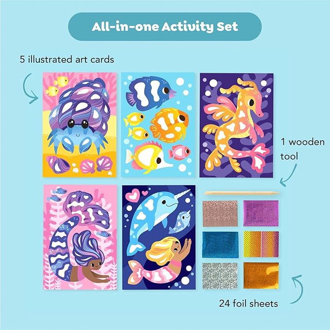 Tiger Tribe Foil Art: Ocean Magic Activity Set for Kids - Includes Foil Sheets, Art Cards - Creative Play Fun for Boys & Girls Ages 5-8, Perfect Rainy Day Gift