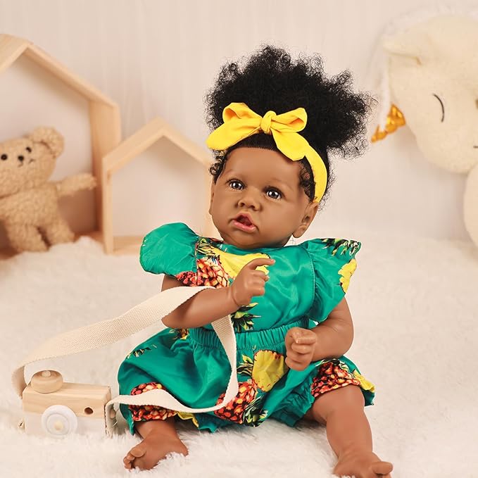 HOOMAI Reborn Baby Black Dolls African American Lifelike Silicone Doll Realistic 22.8 Inch with Cloth Body Birthday Gift Set for Ages 3+