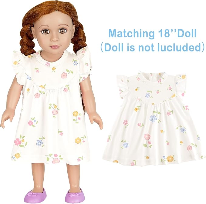 ICOSY Matching Doll & Girls Nightgowns Clothes Girls Pajamas Sleepwear Outfit for Kids and 18" Girl Doll