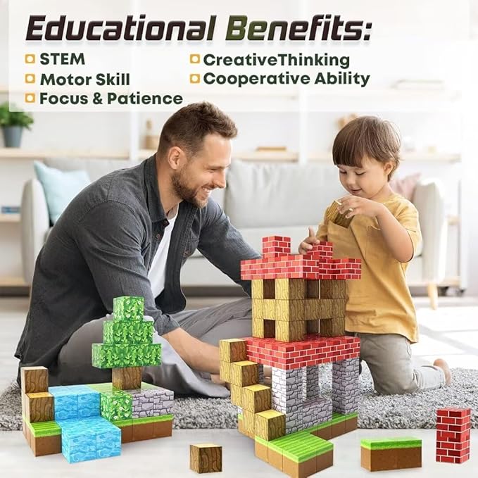 Large Magnetic Blocks 1 inch Magnetic Building Blocks for Kids Age 3-5 5-7 6-8, Magnet Learning Sensory Toys, Game Inspired Building Craft, Holiday Toys Gifts, Mine Magnet World Stacking Cubes