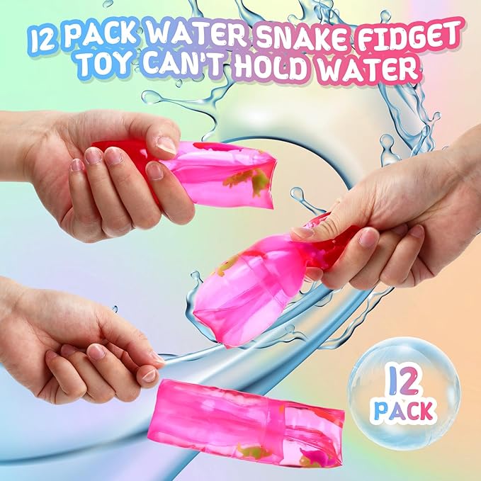 12 Pcs Water Wigglers Snake Toy Fidget Water Snake Trick Stress Toy Can't Hold Novelty Trick Slippery Tube for Home School Birthday Gifts, 4.33 x 1.57''(Sea Animals)