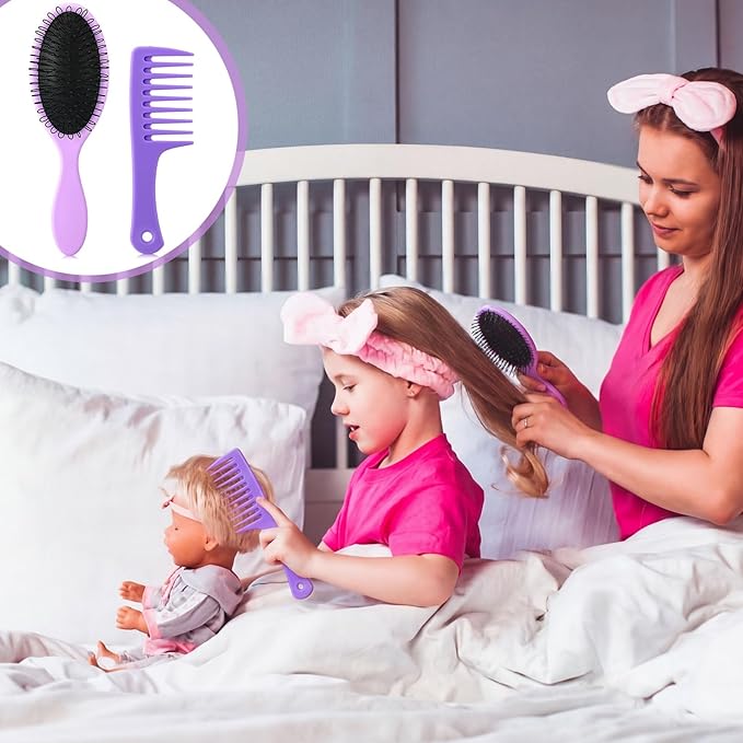 Civaner 3 Pieces Doll Wig Brush Set with Spray Bottle, Comb and Styling Accessories for 18 Inch Dolls (Purple)