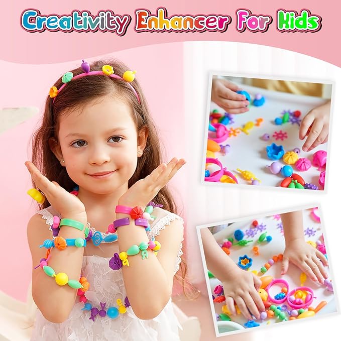 FUNZBO 1600 Pcs Pop Beads with Bracelet Making Kit, Jewelry Making Kit for Little Girls, Arts and Crafts Toys, Necklace Bracelet Ring Snap Set, Easter Birthday Gifts for Kids Ages 3-12 Years Old