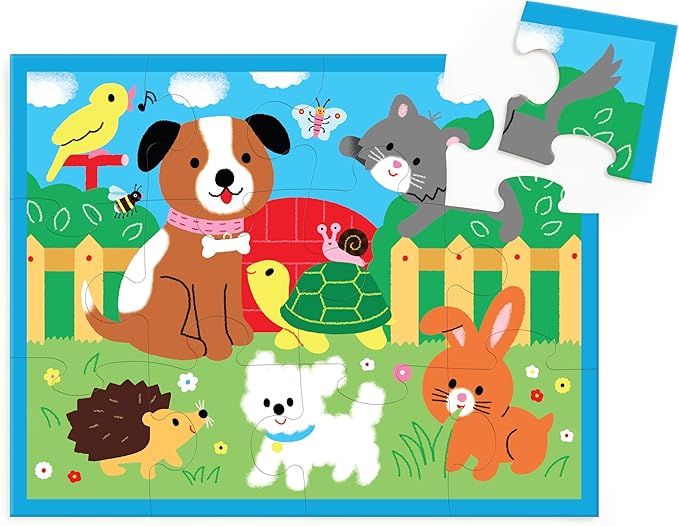 Mudpuppy Playful Pets – 12 Piece Puzzle with Reusable Zipper Pouch Featuring Colorful and Fun Illustrations of Pets Perfect for Easy Storage and Travel