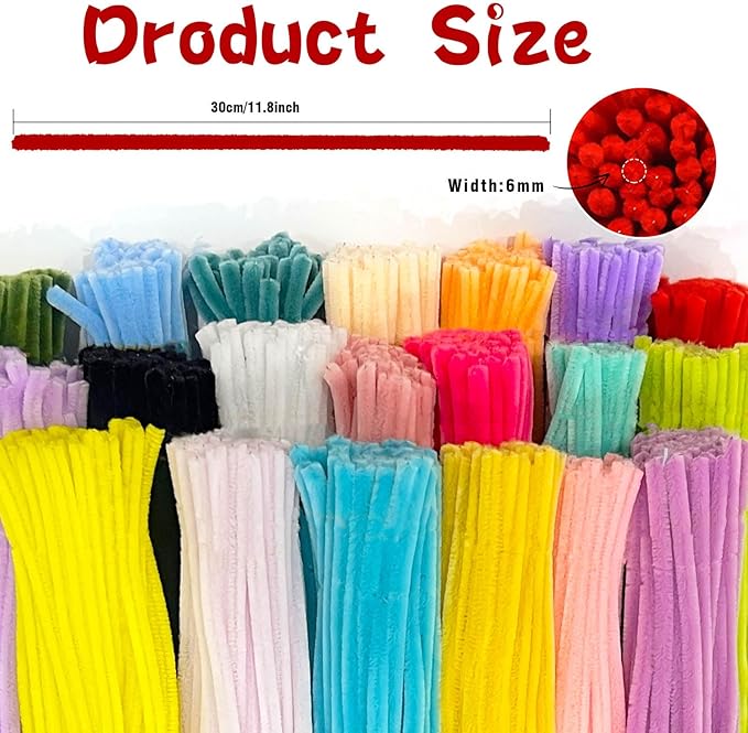 URADIART Pipe Cleaners 1000 pcs Assorted Colors Chenille Stems, Pipe Cleaners Crafts, Bulk Pipe Cleaners Craft Supplies for DIY Art Creative School Crafts Decorations (6mm x12 inch)(Mixing Colors)