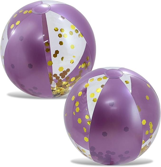 POZA Inflatable Beach Balls - Elegant Glitter Confetti Premium Floaters, Heavy Duty Vinyl Floatation Pool Toys for Pool Beach Party, UV Resistant Pool Décor