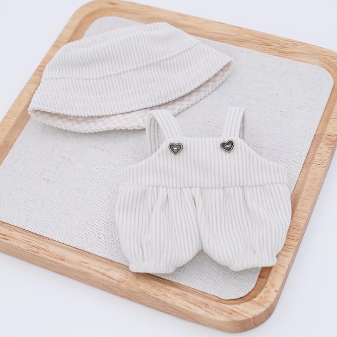 Etistta 6.7 inch Doll Clothes with Hat, Corduroy Bib Pants Overalls for 17cm Doll Accessories Outfits (Beige)