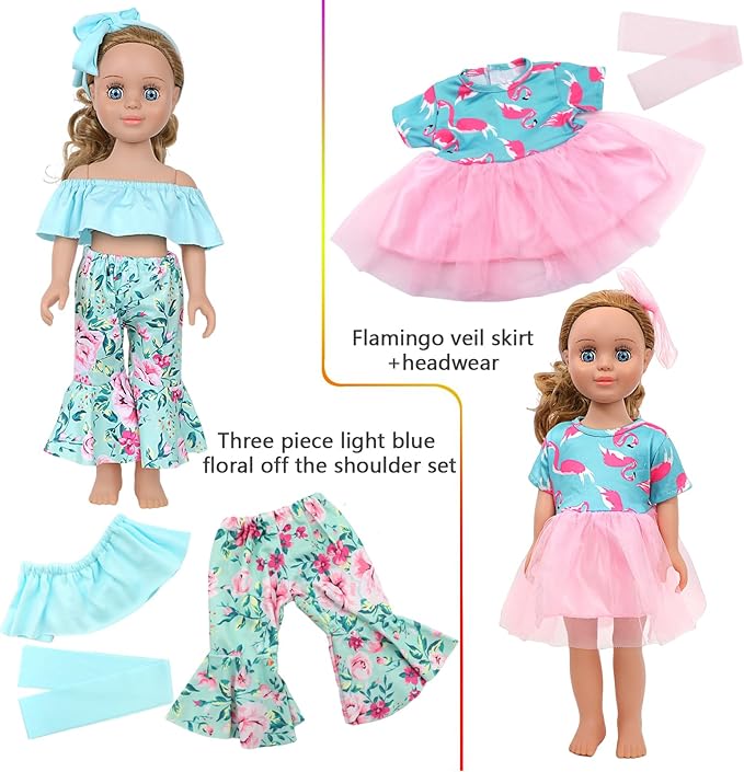 MSYO 10 Sets Doll Clothes Set for 17 - 18 Inch Dolls, 20 Pcs Fashion Outfits with Dresses & Accessories, Cute Doll Costumes for Girl Dolls