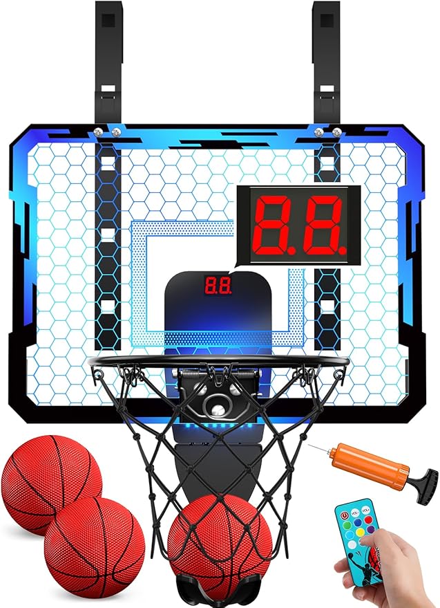 QDRAGON Mini Basketball Hoop, Over The Door Indoor, with 3 Balls/Inflator/Breakaway Rim, Basketball Toy Gifts for Kids and Adults, Suit for Bedroom/Office/Outdoor