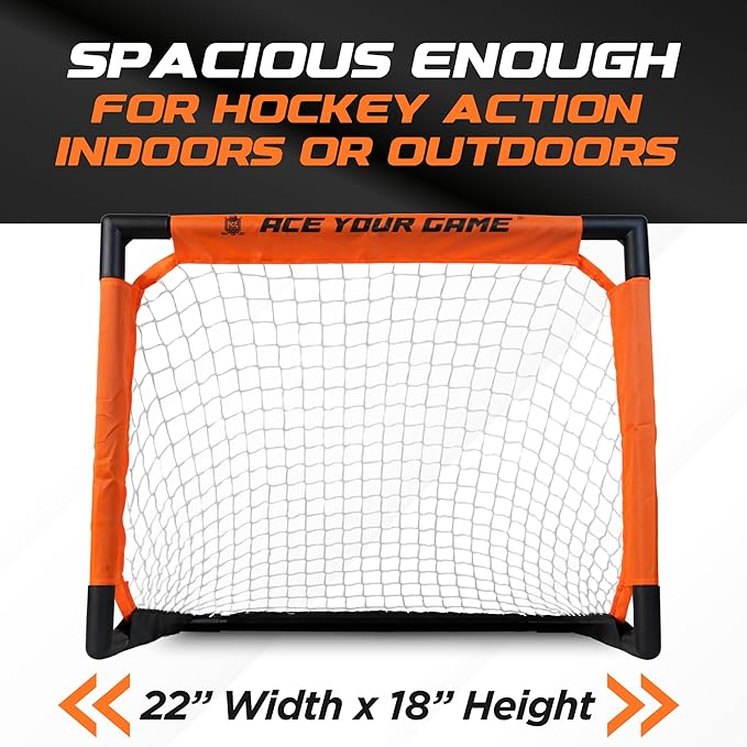 ACE HOCKEY - Shinny Hockey Set - Complete 4-Player Indoor/Outdoor Kit - Knee Hockey Goal Set (2) Goals, (2) Mini Sticks, and (6) Foam Balls - Mini Hockey Set