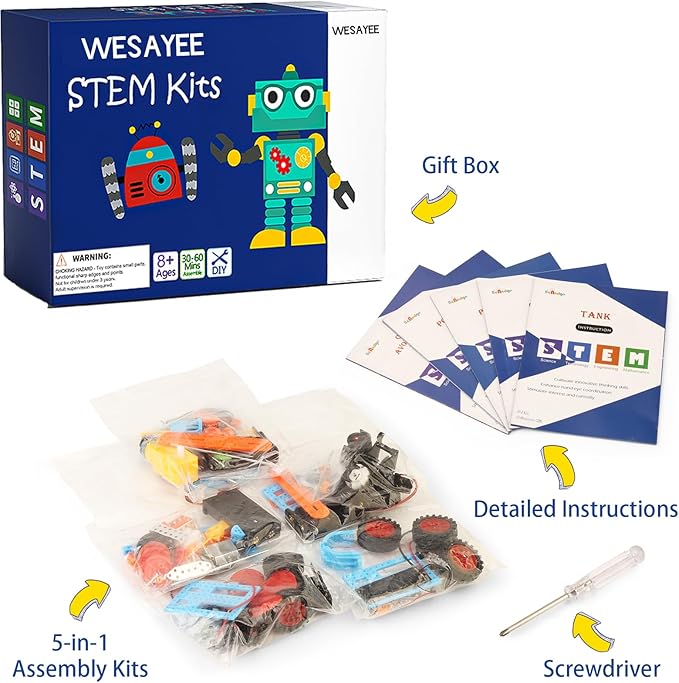 STEM Science Kits for Kids 8-12, Robotics Robot Building Car Kit STEM Toys for Boys Robots Craft 8-10, Science Activities Experiment Engineering Project Electronics 8 10 12 14 Year Old Boy Gifts
