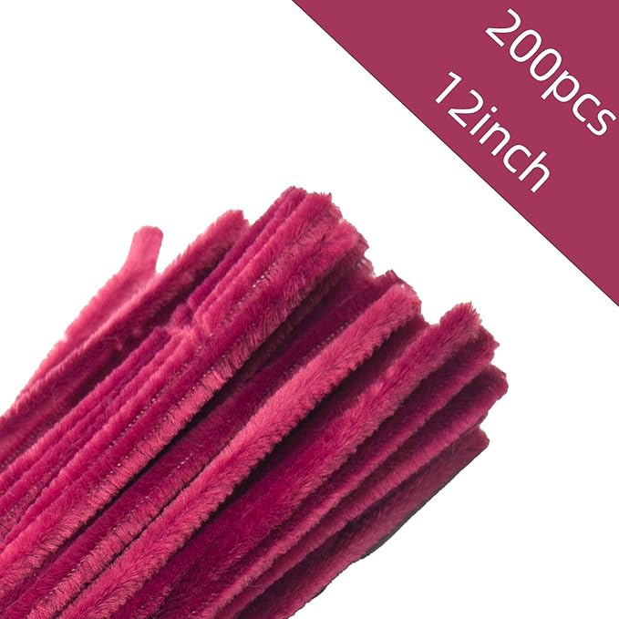 200 Pcs Pipe Cleaners, 12 Inch Long Pipe Cleaners Craft Supplies, Colorful Pipe Cleaners Pastel for Halloween Decoration, Christmas Day and Valentine’S Day DIY Art Creative Crafts (Maroon)