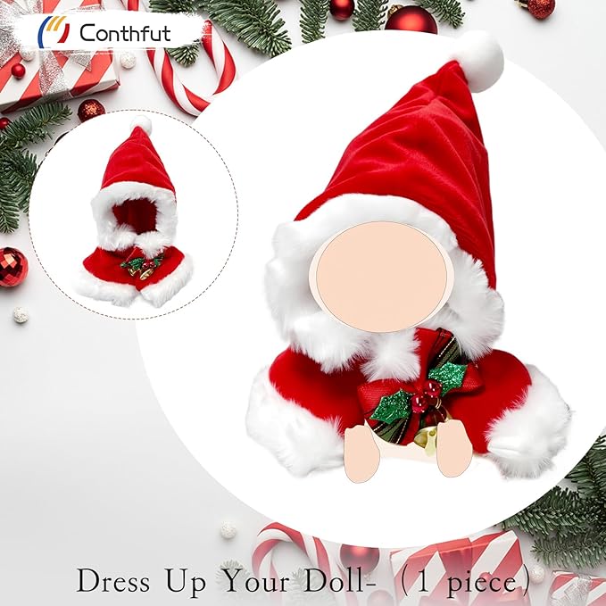 17cm/15cm Doll Clothes Christmas Outfit Set,Christmas Cape with Hat Accessories for Dolls,Clothes Set for Dolls Dress Up (No Doll) (Red 01)