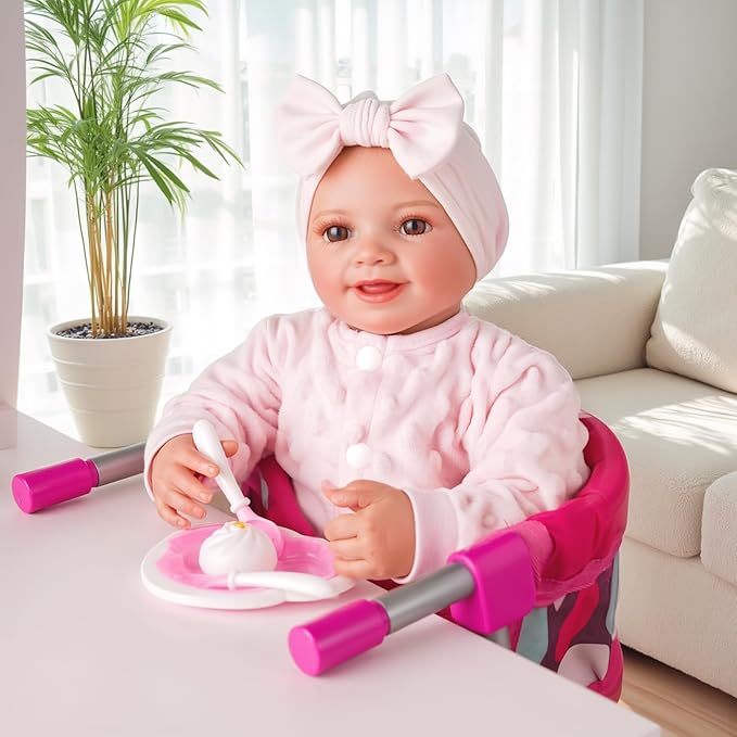 BABESIDE Baby Doll High Chair for 12–20 Inch Dolls, Foldable Table Seat Doll Furniture, Portable Feeding Chair Accessories for Reborn Dolls and Toys, Pretend Play Accessory for Girls and Boys Age 3+