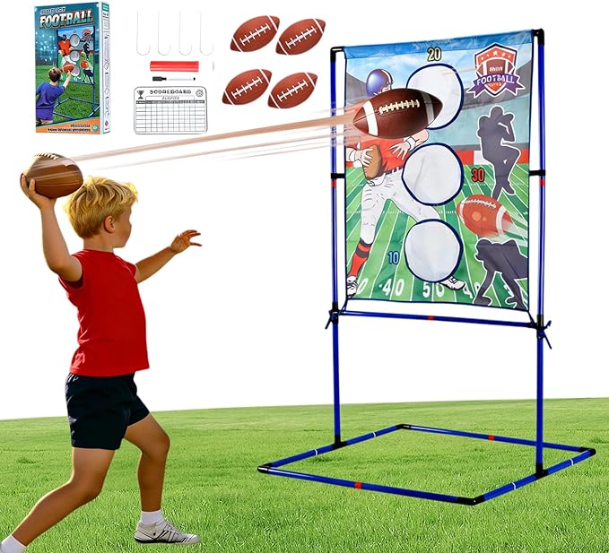Football Toss Game Set with 4 Inflatable Balls – Football Throwing Target Toy for Kids Ages 8-12, Indoor & Outdoor Sports Activity for Boys and Girls Ages 3+