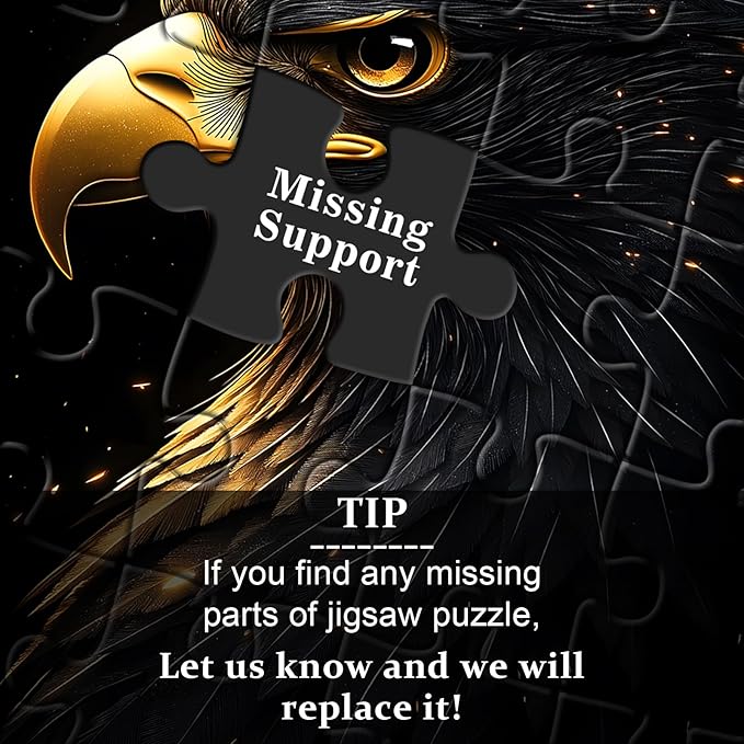Black Flame Eagle Jigsaw Puzzle 1000 Pieces for Adults, Majestic Bald Eagle Bird Puzzles with Gold Beak and Dark Feathers, Wildlife Animal Jigsaw Puzzle, Unique Challenging Impossible Hard Puzzle