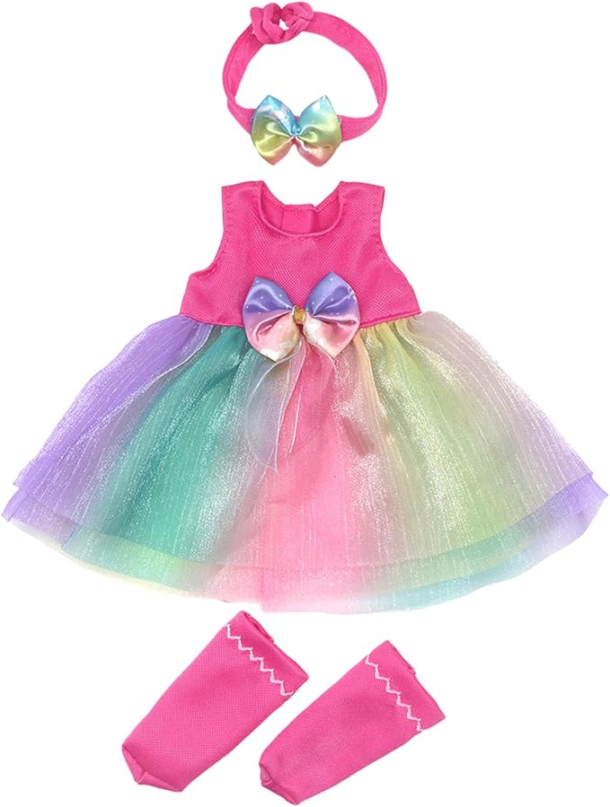 10-14 Inch Doll Clothes Dress and Accessories with Headband Socks 4-Packs for 14 Inch Girl Doll and 10-12 inch Baby Doll