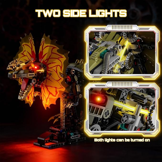 1277 Pcs Mechanical Dilophosaurus Building Blocks Set Steampunk Dinosaur Model with LED Eyes and Manual Linkage Robot STEM Display Gift for Adults& Teens