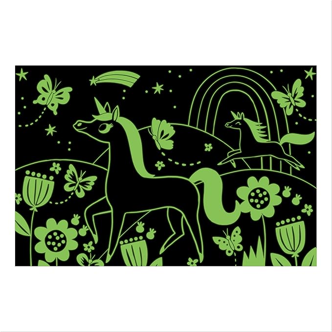 Mudpuppy Unicorns – 100 Piece Glow In The Dark Jigsaw Puzzle with a Wondrous Scene of Magical Unicorns and Hidden Hillside Details in the Dark
