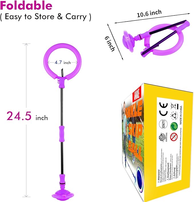 Ankle Skip Ball for Kids, Girls Toys Age 5 6 7 8 9 10 Years, Birthday Gift for Girls and Boys, Foldable Colorful Flash Wheel Skip Ball, Sports Fitness Toys for Kids & Adults