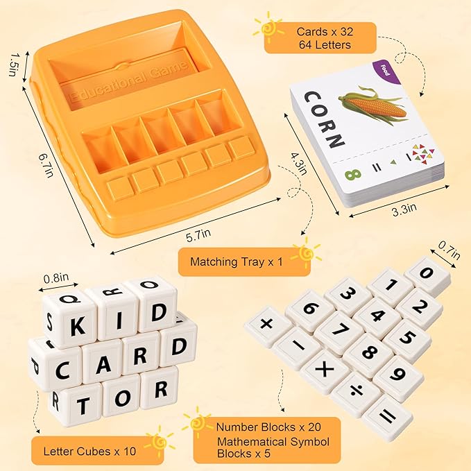 Educational & Learning Toys for Kids, 3-8 Years Old Matching Games with Letter & Math Flash Cards, Christmas Birthday Gifts for Preschool Boys Girls Grandkids - Yellow