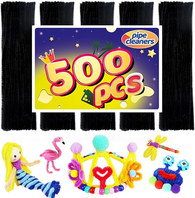500 Black Pipe Cleaners for Arts & Crafts - Craft Supplies & Art Supplies