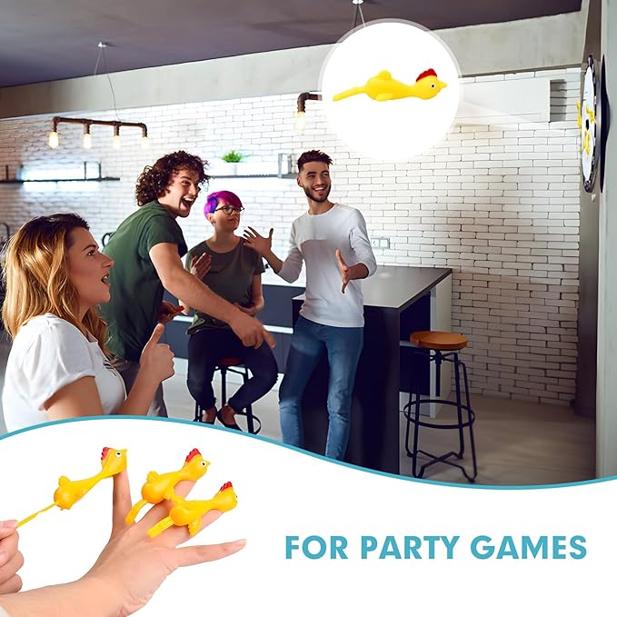 16 Pieces Rubber Chicken Slingshot Rubber Chickens Flying Chicken Slingshot Flicken Chicken Game Finger Slingshot Chicken Toys Chicken Flingers Flinging Chickens for Party Favors Activity Gift
