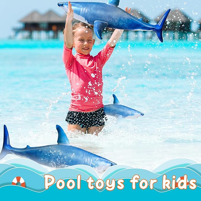 3PCS Inflatble Shark Pool Toys, 23Inch Shark Party Decorations for Birthday Pool Christmas, Party Favors Supplies Gift for Kids Adults