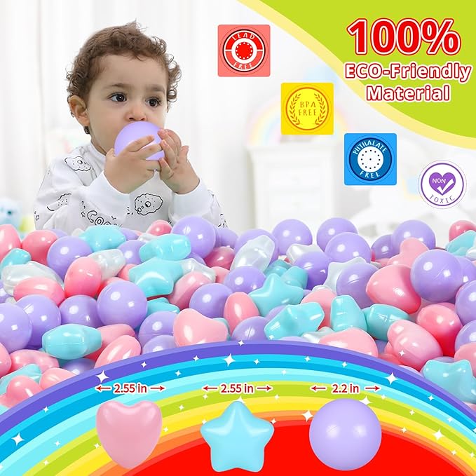 Star Ball Pit Balls for Toddlers -200pcs Phthalate Free BPA Free Non-Toxic Crush Proof Play Balls Play Tent Pool Playhouse Playpen Party Indoor Outdoor,Party Birthday