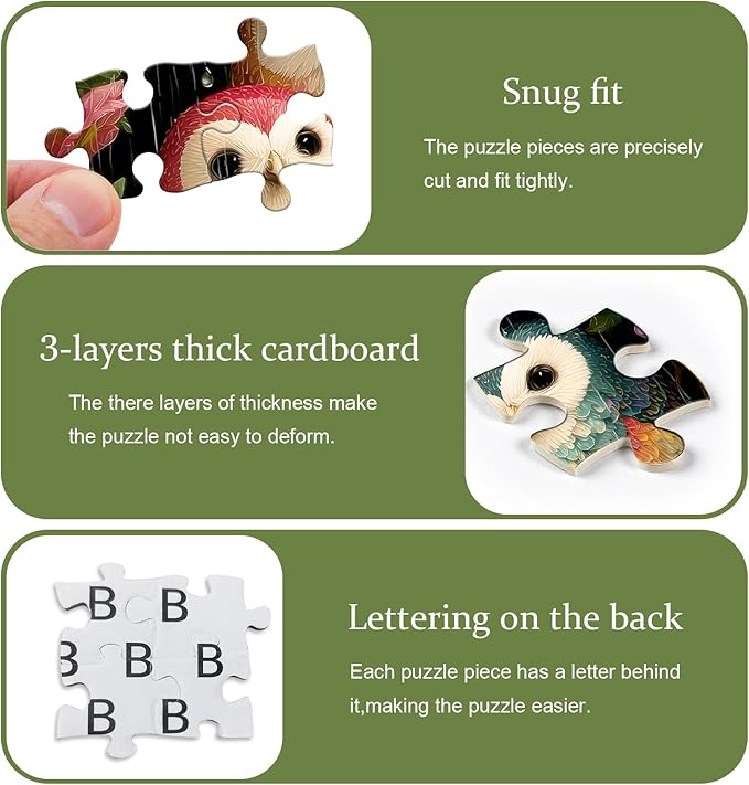 Spring Owl Puzzles for Adults 1000 Pieces, Nature Garden Flower Puzzles with Animal Bird Plant Mushroom, Impossible Hard Challenge Jigsaw Puzzle