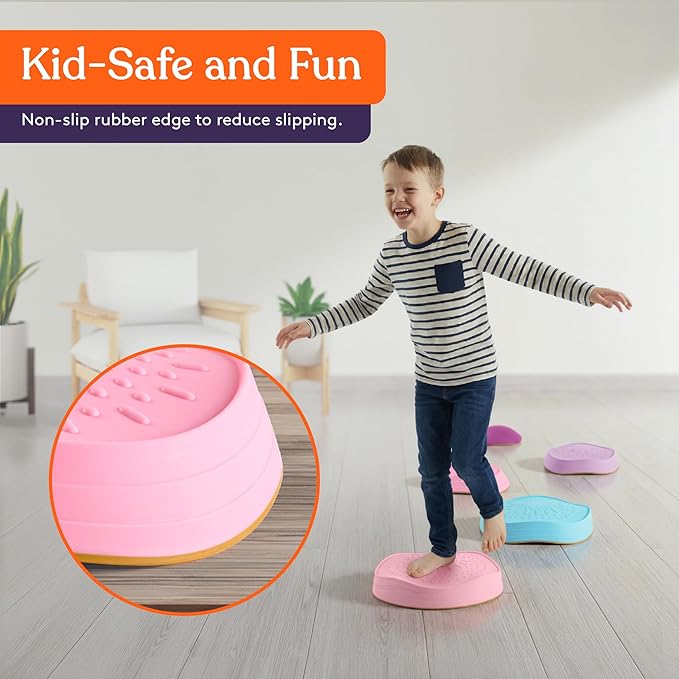 Special Supplies Stepping Stones for Kids, 5 Balance Indoor and Outdoor Blocks Promote Coordination, Balance, Strength, Child Safe Rubber, Non-Slip Edging, Stackable