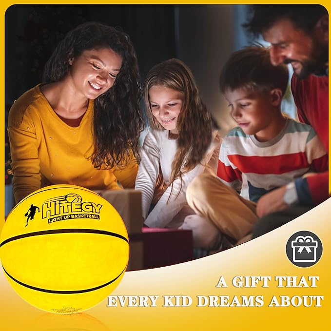 Rechargeable Glow in the Dark Basketball - USB Charging, Water-Resistant, Size 7, Impact Activated, Includes Pump & Charging Cable - Rechargeable Light Up Basketball (Yellow, with Bag)
