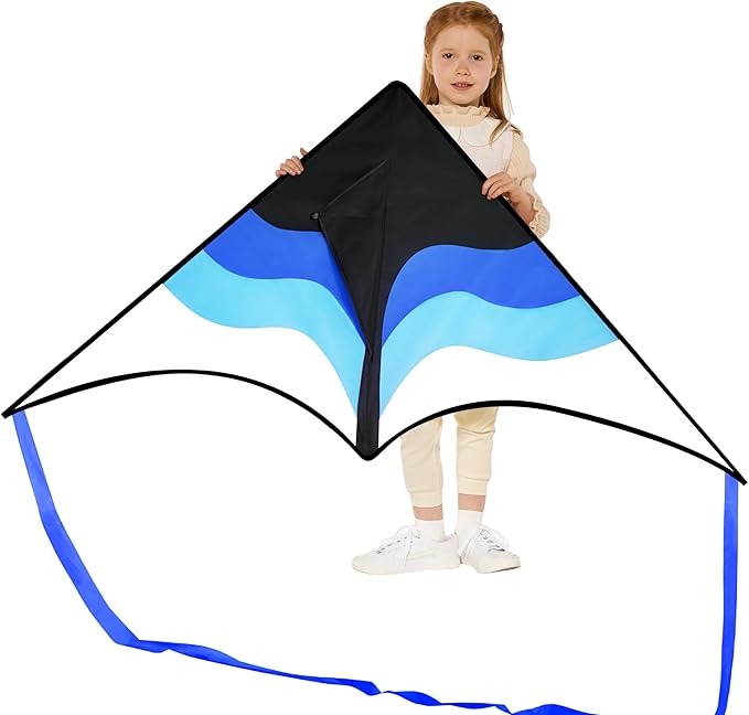 SYNCFUN Large Delta Kite Gradient Blue– Easy to Fly for Kids and Adults, Beach Kite with 328 ft String for Outdoor Games and Activities