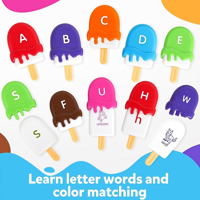 Letters Matching Ice Cream Alphabet Learning Toys,Counting Animals and Color Sorting Set Preschool Learning Activities Stacking Toys,Upper & Lowercase ABC Game Fine Motor Toys Gift for 3+Year Old Kids