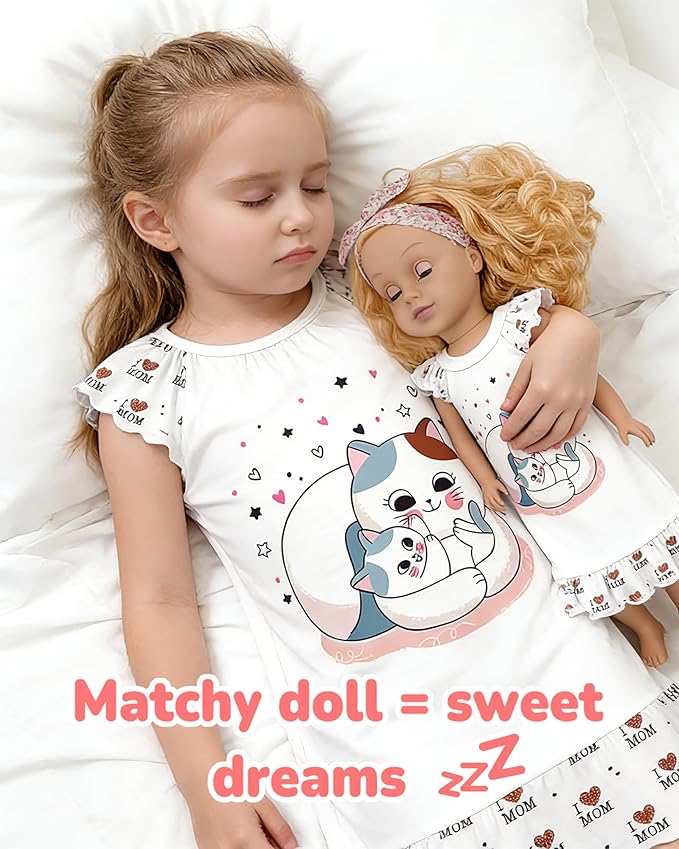 LQSZ Doll and Girl Matching Nightgown Outfit Pajamas Nightie Nightgown for Girls and Dolls Clothes