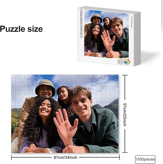 Custom Puzzle from Photos 1500 Pieces,Wooden Personalized Jigsaw Puzzle for Adult Kids, Make Your Own Photo Puzzle from Picture, Birthday Gift for Women Men Wedding Chrismas (1500 PCS-Horizontal)