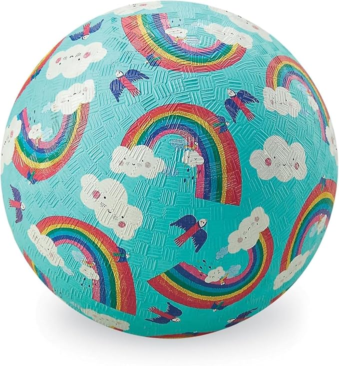 Crocodile Creek Playground Ball - Durable Rubber Ball for Kids Ages 3 and Up - Bouncy Inflatable Ball for Kickball, Indoor Games, and Outdoor Sports - PVC-Free - Rainbow Dreams - 7-inch Diameter