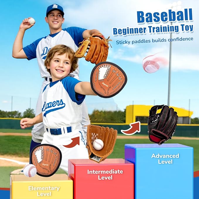 JoyCat Toss and Catch Ball Game for Kids,4 Paddles Outdoor Toys for Family Camping, Beach & Yard Game,Toddler Baseball Glove&Sticky Ball Set, Sports Easter Basket Stuffer Gifts for Boys Girls Age 3-12