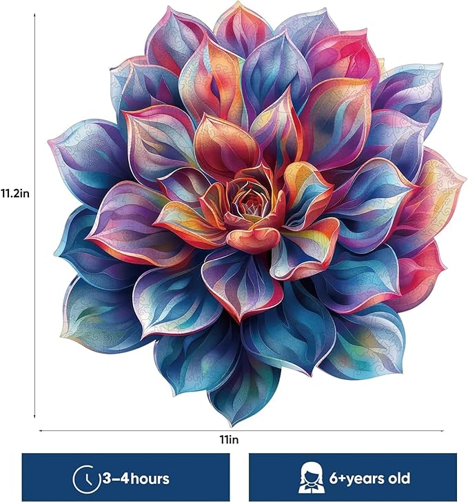Reouinty Wooden Puzzles for Adult 200 Piece, Flower Succulent Puzzle for Girl, Challenging Puzzle, Home Wall Decor, Luxurious Shaped Wood Puzzles for Family Game 11.2x11 in