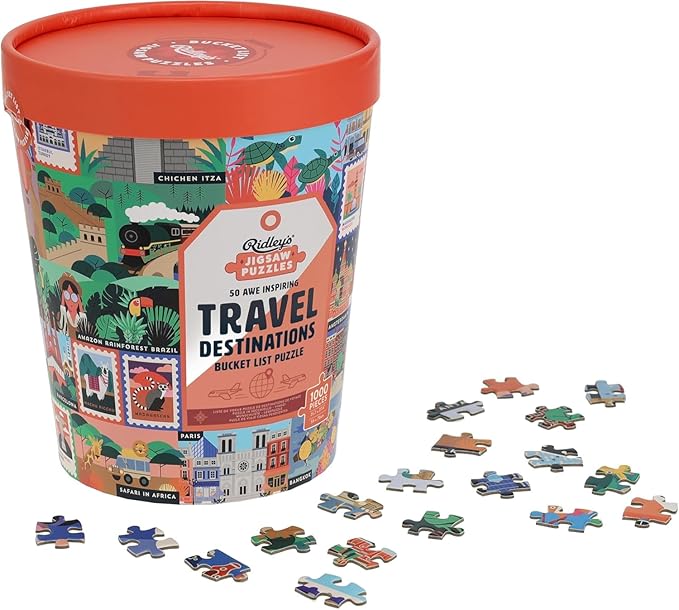 Ridley's: 50 Awe-Inspiring Travel Destinations Bucket List 1000-Piece Puzzle - Unique Art Style for Travel Lovers - Room Décor After Completion