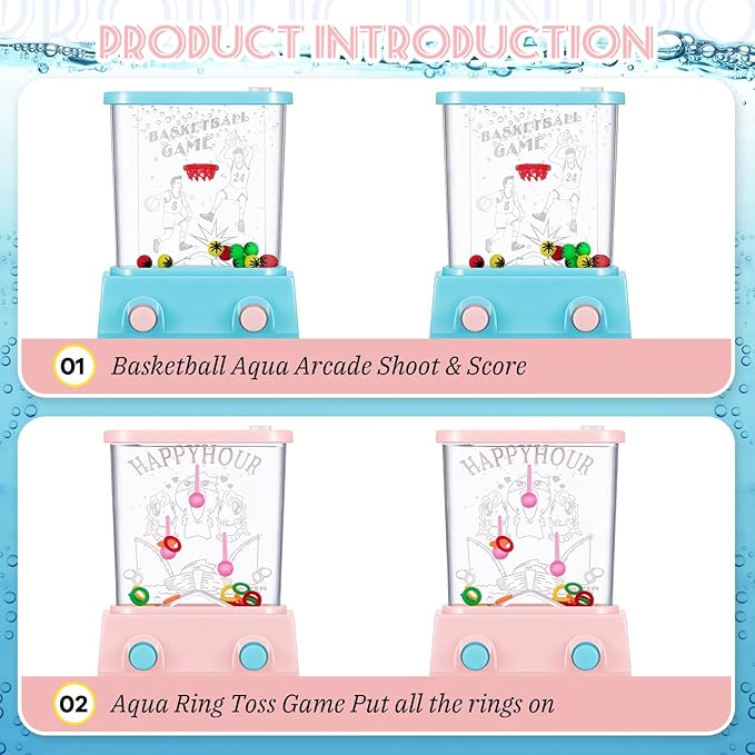 Gejoy 4 Pieces Water Games Handheld Easter Basket Stuffers for Kid Water Ring Toss Handheld Game Mini Retro Pastime Car Toys Fidget Autism Toys for Easter Children Boys Girls Birthday(Lively Style)