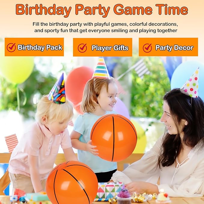 30 Pieces Basketball Beach Balls, 8 Inch Inflatable PVC Blow Up Beach Ball Bulk for Sports Themed Summer Beach Pool Game Water Sand Basketballs March Madness Decorations Birthday Party Favors