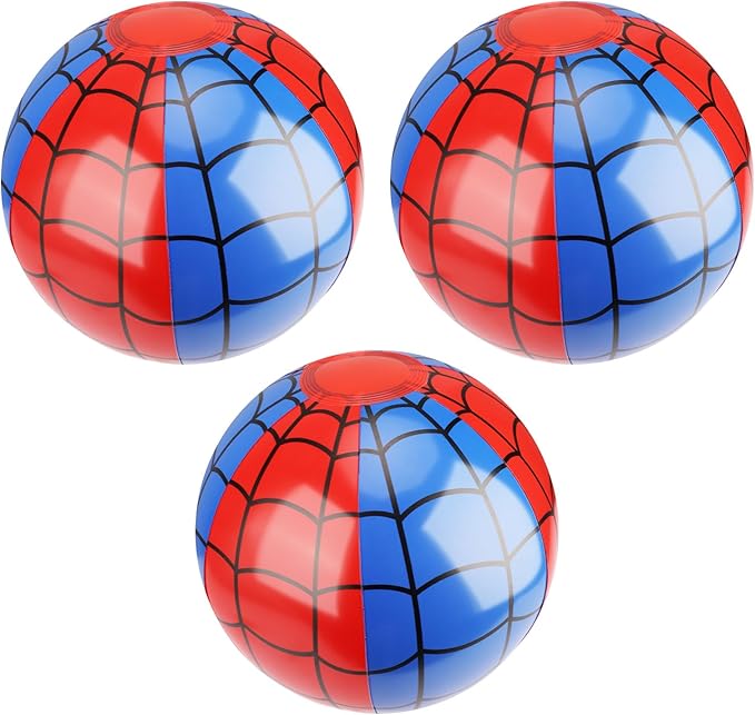 SAVITA 3pcs Spider Web Beach Balls, PVC Material Inflatable Blow up Blue and Red Beach Balls for Kids Party Favors Outdoor Activity Summer Pool Water Toy Game Supplies Decorations