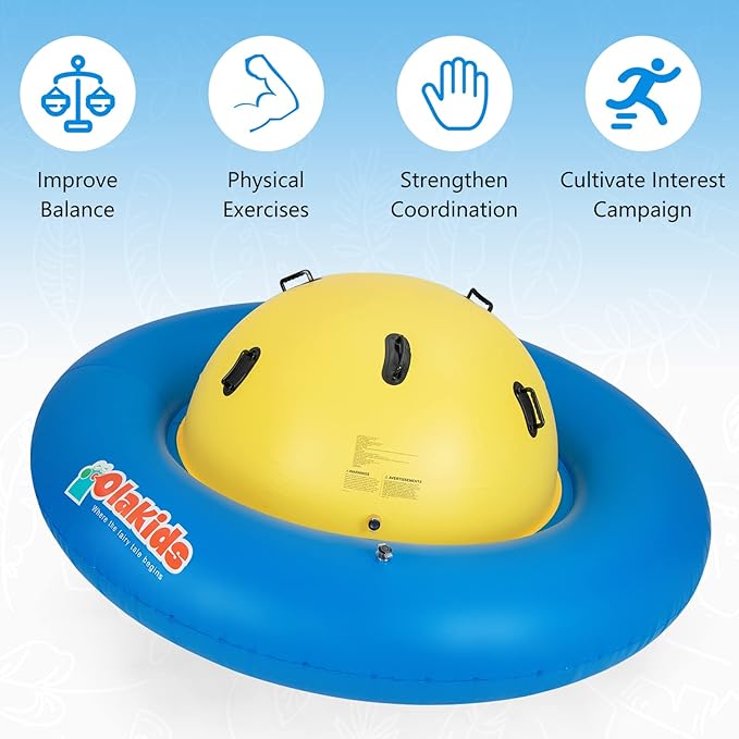 OLAKIDS 8FT Inflatable Dome Rocker Bouncer, Outdoor Kids Giant Roll and Play Seesaw Rocker with 6 Secure Handles, Max Weight 250 LBS