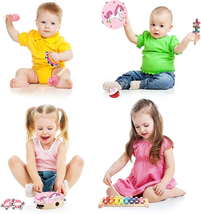 Kids Musical Instruments Sets, 12pcs Wooden Percussion Instruments Toys Tambourine Xylophone for Kids Playing Preschool Education, Early Learning Musical Toys for Boys Girls Chrismas Thanksgiving Gift